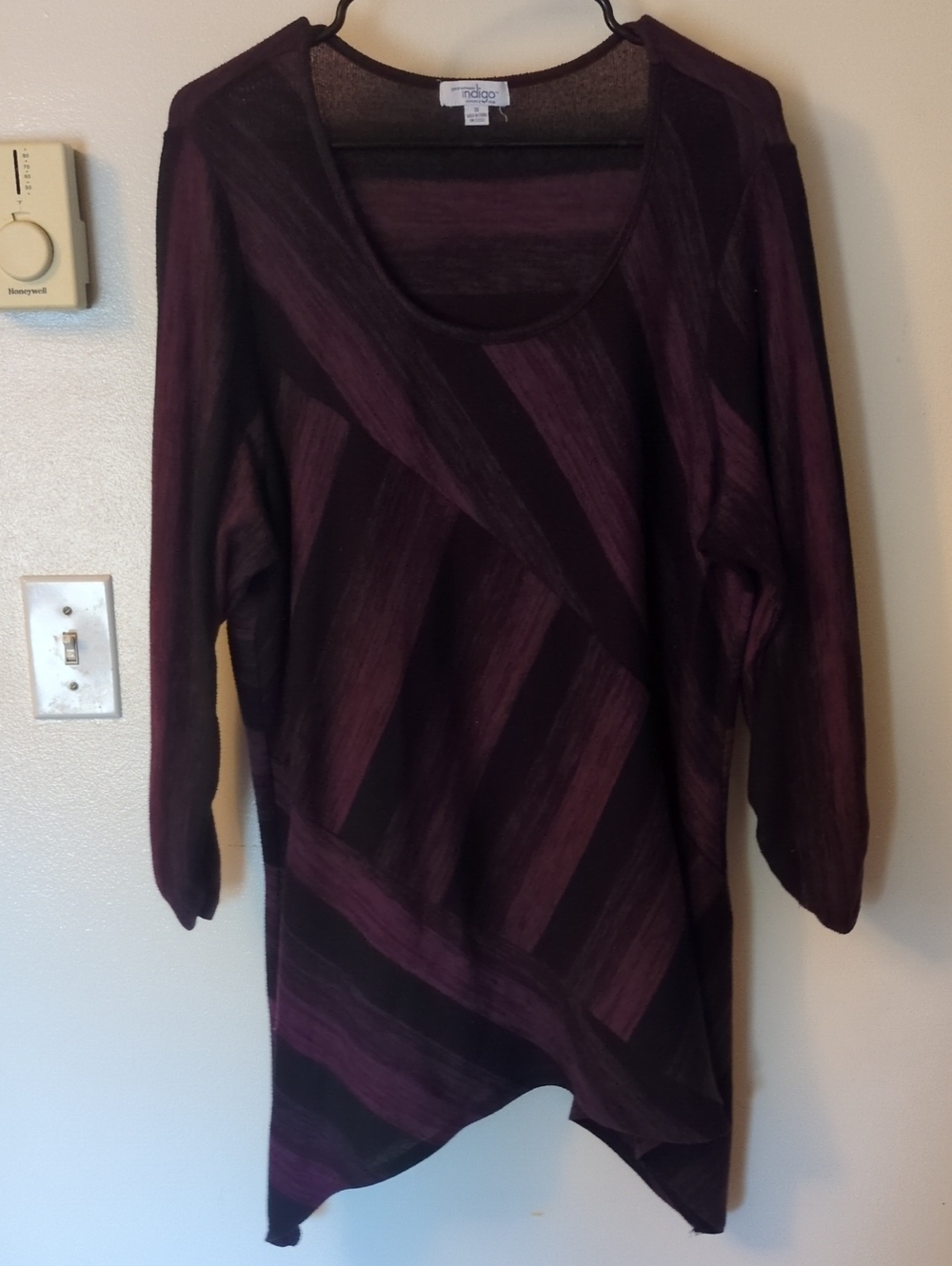 Indigo 1X Diagonal Stripe Scoop Neck Sweater - Plum & Black